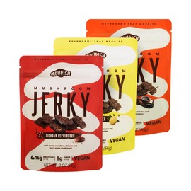 Mourish Vegan Mushroom Jerky, Variety Pack, 3 Pack (2 oz), Good Source of Protein and Fiber, Plant Based Meat, Meatless Healthy Snacks for Hiking, Camping, Work, Travel & School