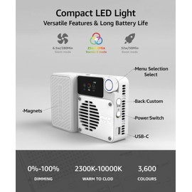 Amaran Ace 25c RGBWW Full Colour LED Light, 32W On-Camera Video Light, 2300K-10000K, 5908 Lux @ 0.5 m, USB-C Fast Charge, Magnetic Attachment, Wireless Amaran App Control - Pink