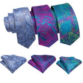 Barry.Wang 6 PCS Men Ties Set Silk Business Fashion Woven Necktie Handkerchief Cufflinks Paisley Stripe Wedding Party