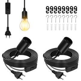 Lamp Holder E27 with Cable 6 m, Pack of 2 Lamp Holder with Switch, Lamp Cable with Switch, Lamp Holder with Cable, Socket E27 with Cable, Pendant Lamp with Plug for Lamp Suspension Pendant Light