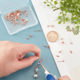 UNICRAFTALE Pack of 30 Rose Gold Ball Stud Earrings Accessories 304 Stainless Steel Stud Earrings Round Ball Post Earrings Ball Earring Components with Loop and Ear Nuts Hypoallergenic Accessories