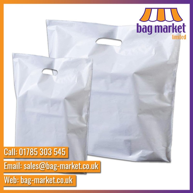 Bag Market | 100 x White Patch Handle Plastic Carrier