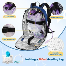 LUXJA Feeding Tube Backpack Fits 500ml Bag and Enteral Feeding Pump (Compatible with EnteraLite Infinity and Kangaroo Joey), Feeding Tube Bag for G Tube, J Tube and GJ Tube, Blue