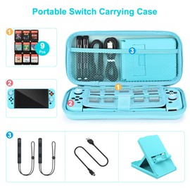 Younik Switch Accessories Bundle, 17 in 1 Blue Switch Accessories Kit for Girls Include Switch Carrying Case, Adjustable Stand, Protective Case for Switch Console & J-Con(Blue)