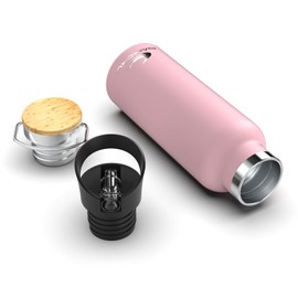 DAIKOKU Bottle, Doppelwandige Thermoskanne aus Edelstahl, Thermosflasche, die das Getränk stundenlang heiß oder kalt hält, zwei Verschlüsse, rosa, 500 ML