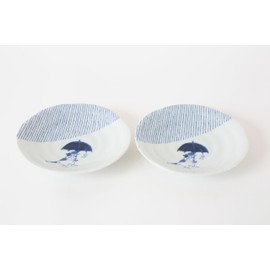 Mino ware Japanese Ceramics Pair Round Plate Japanese Cat (set of two) made in Japan GBS224 (Small Flat, Umbrella)
