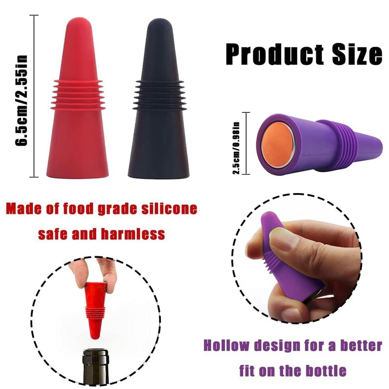 Wine Stoppers – 6 Pack Silicone Wine Bottle Stoppers with