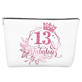 JJOINUS 13th Birthday Makeup Bag for Girl, Best Sister Friends Teen Girl Friends Daughter Granddaughter Niece Zipper Cosmetic Travel Pouch for Christmas Birthday, Pink