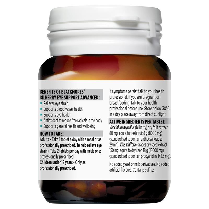 Blackmores Bilberry Eye Support Advanced 30 Tablets (Expiry 09/2026)