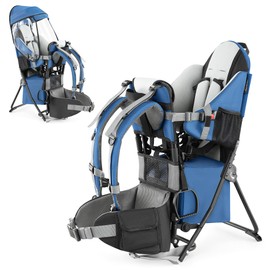 besrey Baby Backpack Carrier, Toddler Hiking Backpack with Safety 3-Height Seat, Adjustable Straps&Waist Belt, Foldable Frame Lightweight Large Capacity Child Carrier for Hiking (Klevin Blue)