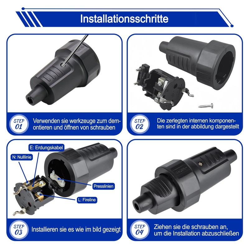Oblinple Schuko Coupling 250 V 16 A, Plug Coupling with