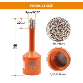 Dry Diamond Core Drill Bits,BGTEC 2pcs 5/16" 8mm Diamond Hole Saw with 5/8-11 Thread for Porcelain Tile,Ceramic Granite Marble Stone Masonry Brick