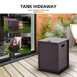 Propane Tank Cover Table Hideaway Table 16 Inch, Outdoor Propane Tank Storage for Gas Fire Pits, Fits 20lbs Propane Tank, with Side Handles, Brown