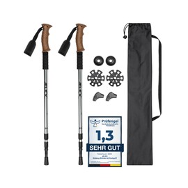 JELEX Nature Telescopic Walking Poles for Nordic Walking Adjustable, Includes Various Attachments for Outdoor Activities, Ultralight Hiking Poles with Antishock Technology (Grey Premium)