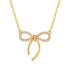 ankbrats 18K Gold Bow Necklace for Women, Butterfly Necklace with Small Cubic Zirconia, Christmas Gift Jewellery for Girls, Cubic Zirconia, Cubic Zirconia