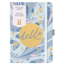 Busy B - A6 Weekly Planner 2025 Diary with To-Do Lists & Note Pages - Compact Blue Marble Journal - Week to View, 3 Pockets & Year Planner