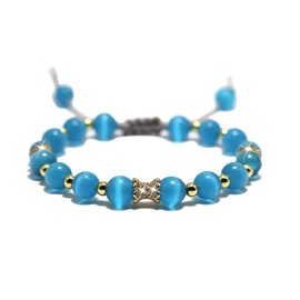 HANDFCJH JL 8MM Lake Blue Cat's Eye Natural Gemstone Beads Bracelets for Women Trendy- Adjustable Healing Crystal Bracelet with Gift Box - Perfect Protection & Healing Gifts