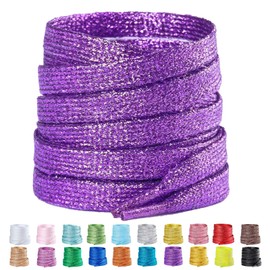 Booyckiy 2 Pairs Flat Glitter Metallic Sparkly Shoe Laces for Sneakers, 5/16" Wide in 31"-63" Colorful Shiny Shoelaces Replacement Fashion Shoe Strings, Dark Purple, 47inch (120cm)
