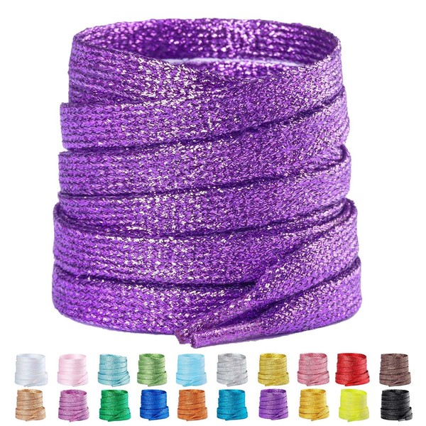 Booyckiy 2 Pairs Flat Glitter Metallic Sparkly Shoe Laces for