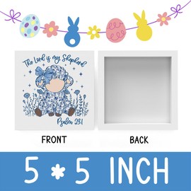 Christian Easter Decor, Blue Floral Chinoiserie Easter Decoration, Grand Millennial Wooden Box Decor for Rustic Home Bedroom Living Room Table Shelf Office-The Lord is my Shepherd psalm 23:1