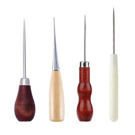 EUYKQNOI Set of 4 Hole Punch Awl Tool, Punch with Wooden Handle, DIY Leather Craft Sewing Awl Hole Awl Curved Awl Sewing Tool Wooden Handle for Sewing or Repairing Canvas Paper Leather Fabric