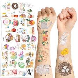 Easter Temporary Tattos for Kids, 10 Sheets with Easter Bunny Egg Basket Essentials, Cute Vinyl Tatto Stickers Bulk for Party Decoration Kids Teens Adults Youth