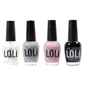 LOLI Delicada  Paquete de 4 Esmaltes de Secado Rápido para Uñas Pinky, Black, Titanium, Top Coat                                                      