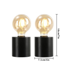 JHY DESIGN Set of 2 Black Table Lamp Battery Powered 7" Tall Cordless Lamp Light with Edison Style Bulb Battery Operated Great for Living Room Bedroom Weddings Parties Indoors Outdoors