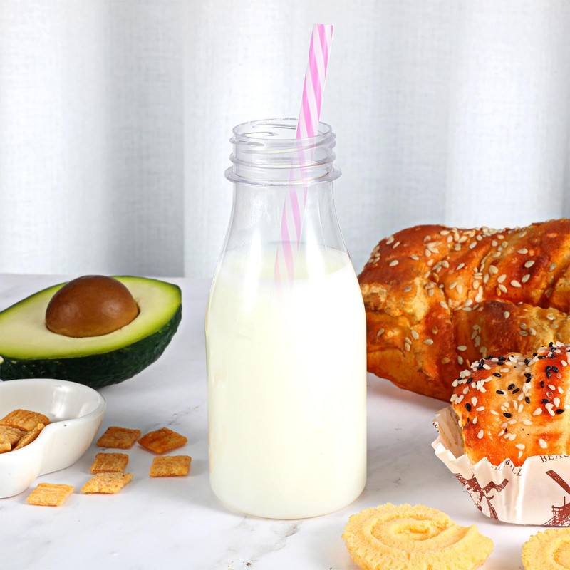Yinkin 20 Sets Plastic Milk Bottles with Straws Lids Clear