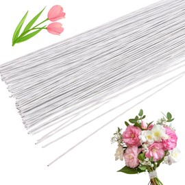 18 Gauge White Floral Stem Wire, 100 PCS Paper Wrapped Florist Wire for DIY Crafts Floral Arrangement Artificial Flower Making, 14 inch