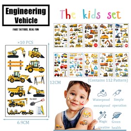 Excavator Temporary Tattoos for Kids,Boys,10 Sheets Waterproof Fake Tattoos Engineering Vehicle Tattoo Stickers for Children's Stick on Tattoos Birthday Car Theme Party Bag Filler School Rewards Gifts