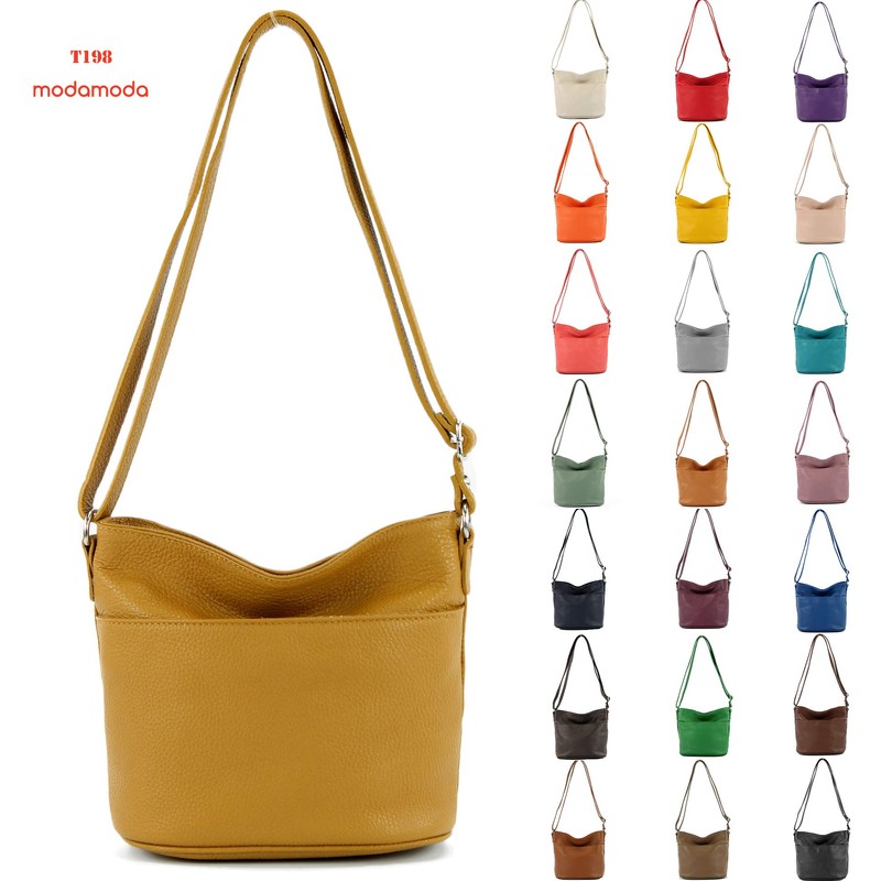 modamoda de - T198 Italian Leather Shoulder Bag Small, black