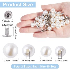 GORGECRAFT 100 Set 2 Sizes Large Pearl Rivets Faux Pearl Rivets Round White Screw Stud Rivets Beads Buttons with Pins Kit for DIY Crafts Clothing Hats Crafts Jewellery Making