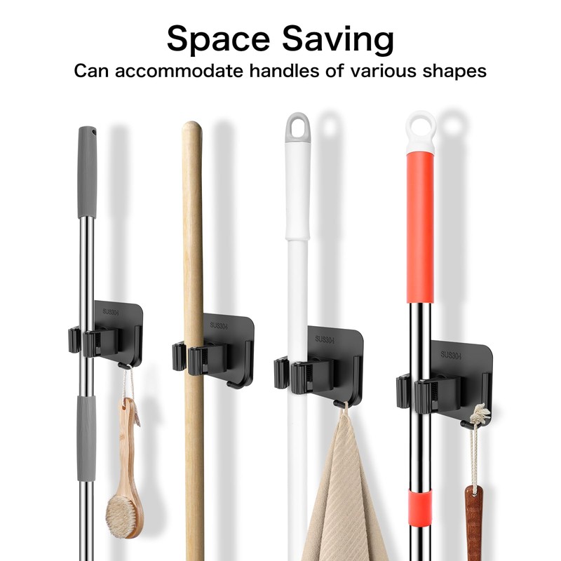 nacena 4 Pack No Drill Self Adhesive Broom Mop Holder