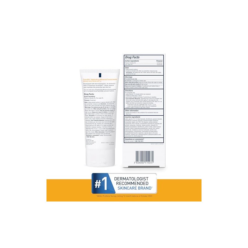 Cerave 100% Mineral Sunscreen SPF 30 | Face Sunscreen with