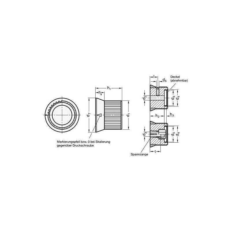 Rotary knob with scale (S), diameter 22 mm, B5, with