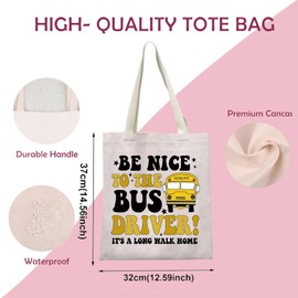 School Bus Driver Tote Bag Be Nice To The Bus Driver Back To Bus Driver Appreciation Reusable Grocery Bag (LONG WALK HOME 3T)