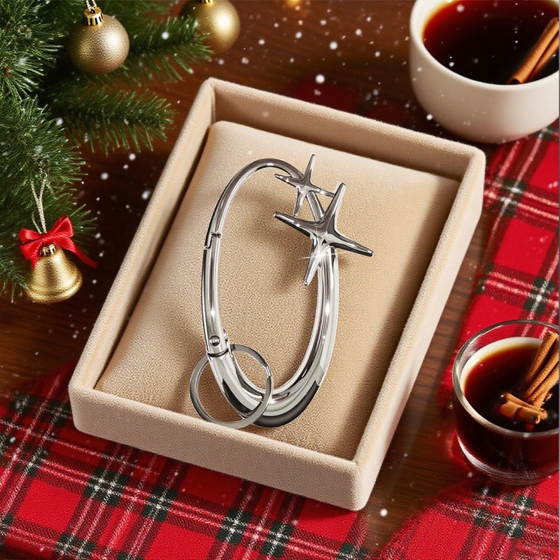 Star Carabiner Keychain, Extra-Large Shiny Chrome Karibiner, Minimal Alloy Material