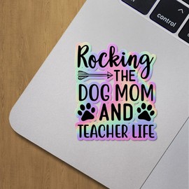 Holographic Decal Stickers of Rocking The Dog Mom and Teacher Life Premium Waterproof Vinyl Decal Stickers for Laptop Phone Accessory Helmet Car Window Mug Tuber Cup Door Wall Decorat ANDVER3f26341HO