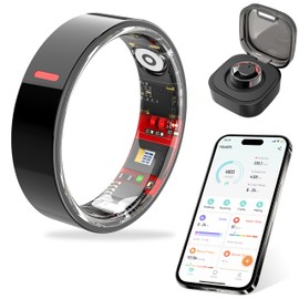 Smart Ring for Fitness & Health Tracking -Pedometer/Sleep/Heart Rate/Blood Oxygen Monitor Etc, 5ATM Waterproof/Long Battery Life & No APP Subscription Compatible with Android and iOS (Black, 7)