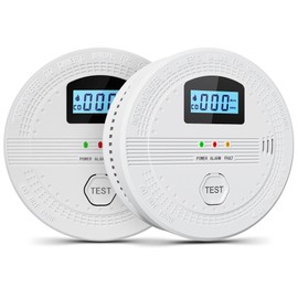 2 Pack Combination Smoke Detector and Carbon Monoxide Detectors with LED Display, Battery Operated Carbon Monoxide Alarm & Smoke Alarm with Test Button (3×5AA Batteries Included)