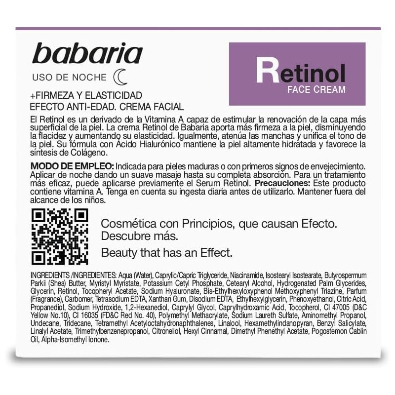 Crema antiarrugas con retinol y ácido hialurónico Babaria 50 ml