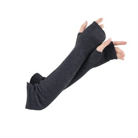 Facecozy Arm Warmers Women, Knit Warm Cashmere Blend Long Fingerless Gloves for Women Cold Weather Mittens with Thumb Hole (Dark Gray, 23.6"/60cm)