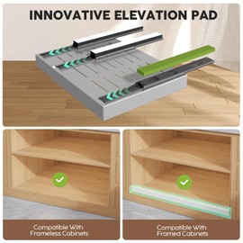 Seinloes 2 Pack Pull Out Cabinet Organizers 21"Deep With Raising Pad for Framed Cabinets,Expandable Slide Out Drawers Upgrade 3 Slide Rails,Roll Out Shelves Adhesive,Adjustable Width 12"-20.45" Silver