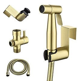 SHAMANDA Handheld Bidet Sprayer for Toilet, Stainless Steel Baby Cloth Diaper Sprayer Kit, Bathroom Toilet Bidet Attachment Set for Bathing Pets Feminine Hygiene, Brushed Gold BDS01-3