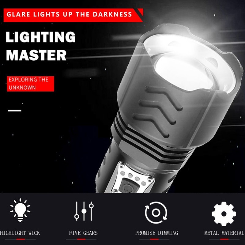 XHP90 Flashlight Zoomable Focusing USB Rechargeable TypeC Rechargeable Torch Outdoor