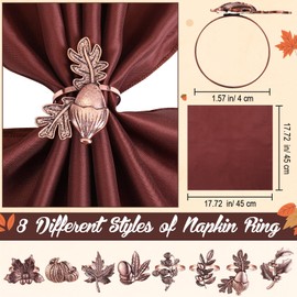 Suttmin 8 Sets Fall Thanksgiving Cloth Napkins and Napkin Ring Holders Reusable 8 Pcs Napkin Ring Holders with 8 Pcs Cloth Napkins for Party Table Decoration (Thanksgiving Fruits Style)