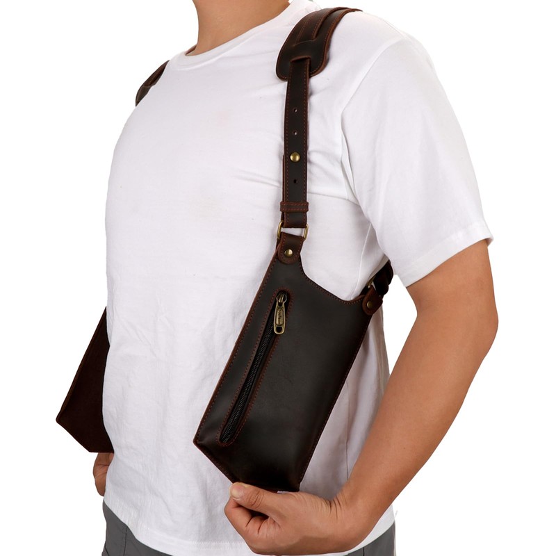 Tourbon Leather Shoulder Holster Phone Holder Concealed Armpit Wallet Pocket