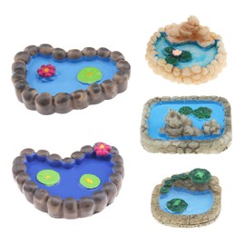 EMSea Pack of 5 Dollhouse Ponds Miniature Landscape Resin Fairy Garden Pond Ornaments Aquarium Decoration Accessories for Dollhouse Garden Decoration