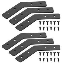 6 Pcs Metal Flat Brackets for Wood, 135 Degree Flat Sleeper Brackets Braces Heavy Duty, Flat Connecting Joining Fixing Mending Plates Brackets, Black Furniture Support Repair Connectors(135°)